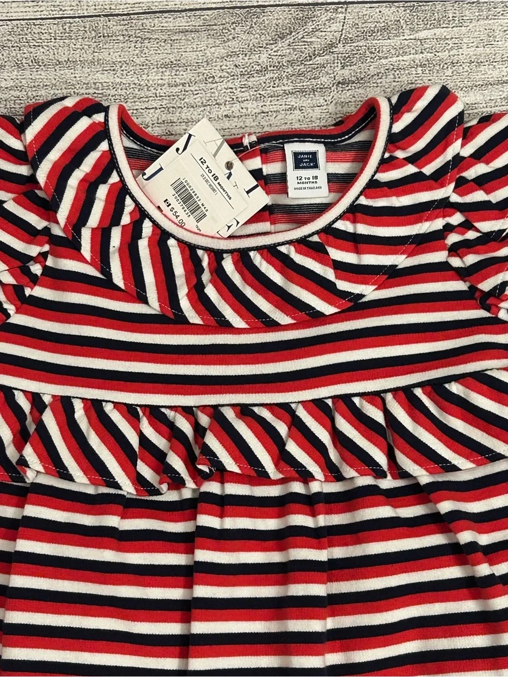 Janie and Jack Striped Ruffle dress size 12-18 months NWT